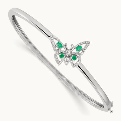 Emerald and Diamond Butterfly Bangle, 14K White Gold