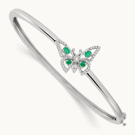 Emerald and Diamond Butterfly Bangle, 14K White Gold
