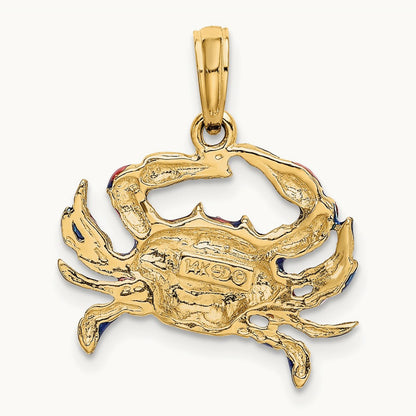 Blue Enamel Crab Charm, 14K