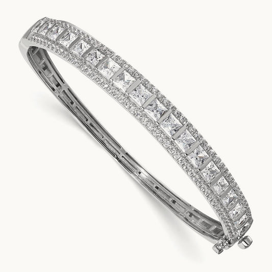 Round & Princess Hinged Bangle, 5.00 ct tw Lab-Grown Diamond