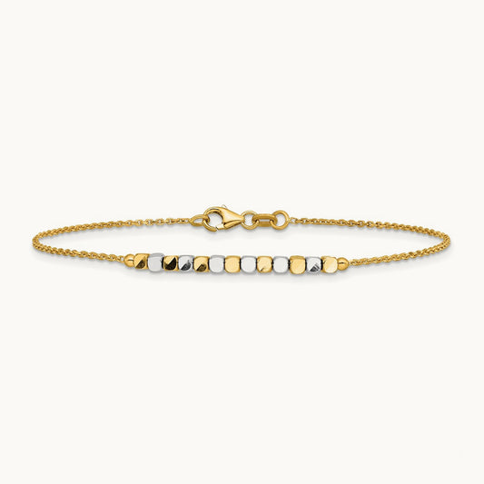 Beaded 7.5in Bracelet, 14K Two-tone