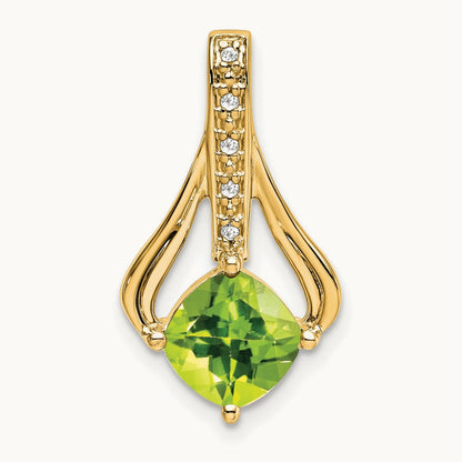Peridot and Diamond Pendant — 14K Yellow Gold