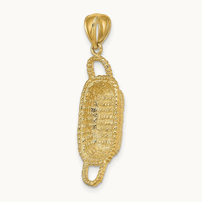 3-D 2 Handles Rectangular Basket Charm, 14K