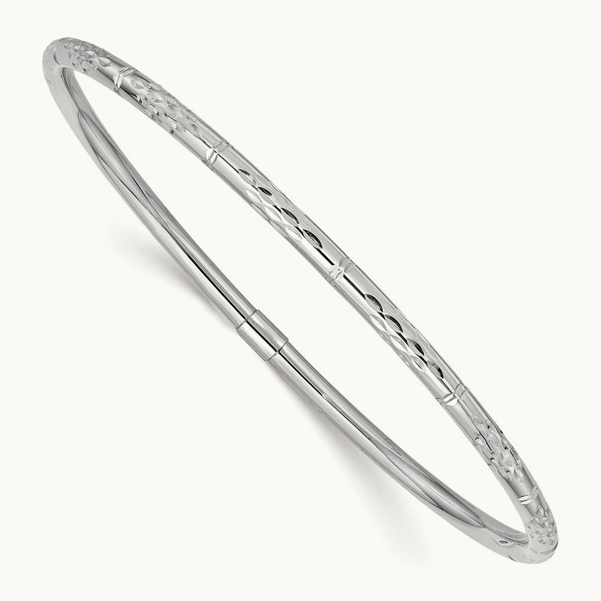 Polished Diamond-cut Slip-on Bangle — 14K White Gold