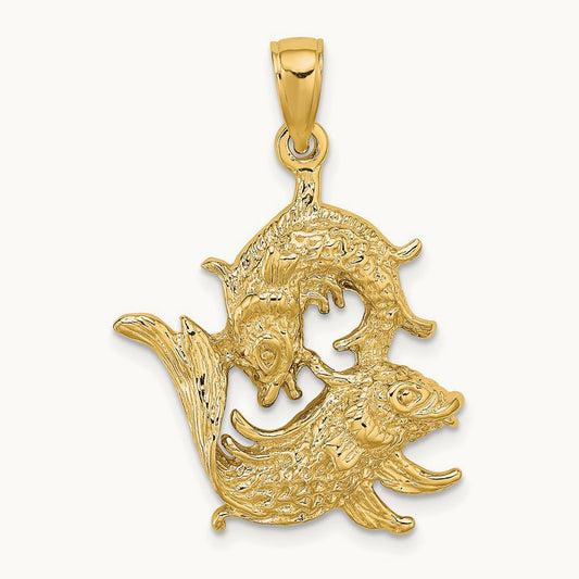 Large Pisces Zodiac Charm, 14K