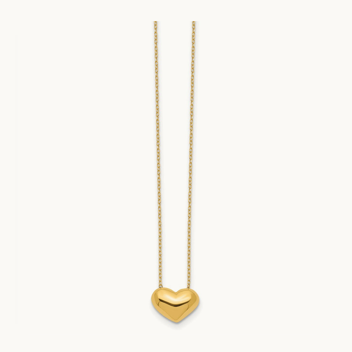 Polished Puffed Heart 18 inch Necklace, 14K