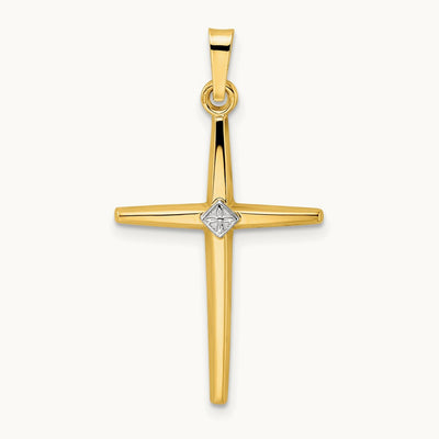 Polished Solid Diamond Shape Center Cross Pendant — 31mm