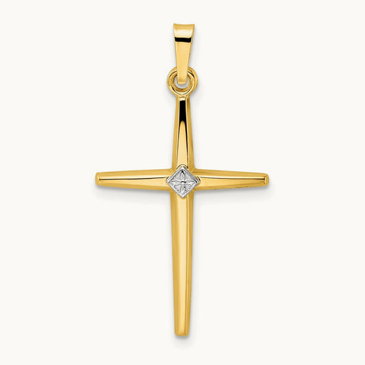 Polished Solid Diamond Shape Center Cross Pendant — 31mm