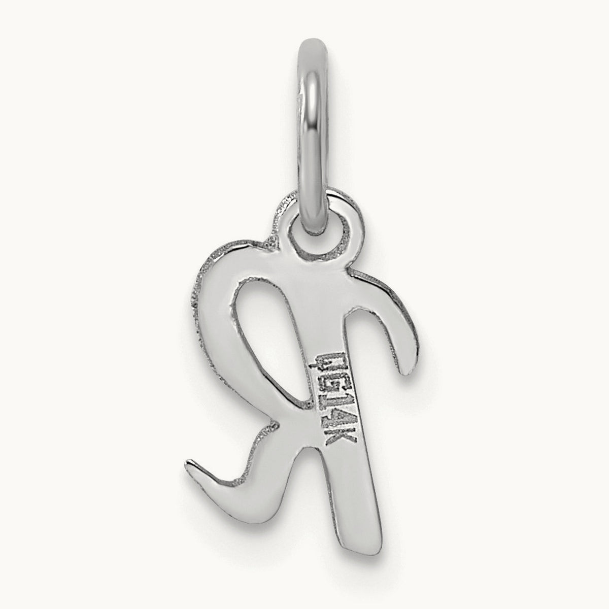 Small Script Letter R Initial Charm, 14K White Gold