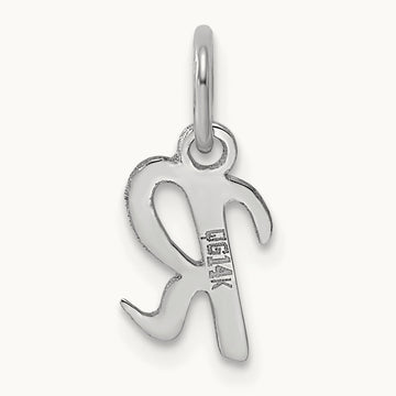 Small Script Letter R Initial Charm, 14K White Gold