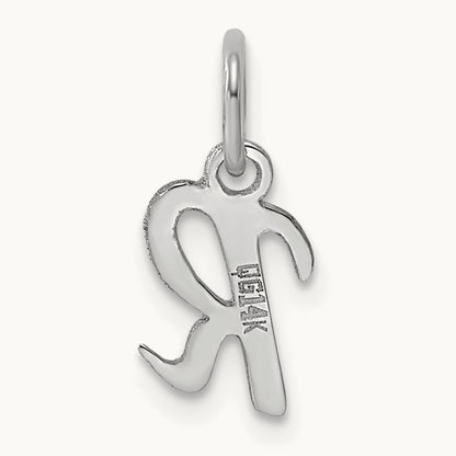 Small Script Letter R Initial Charm, 14K White Gold