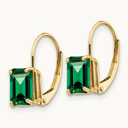 7x5mm Emerald Cut Mount St. Helens Leverback Earrings, 14K
