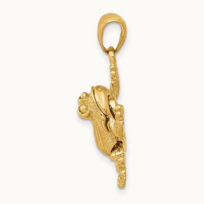 Solid Polished 3-D Moveable Frog Pendant, 14K