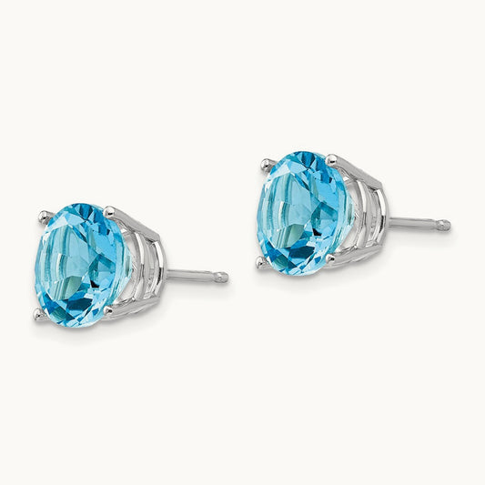 Blue Topaz Round Stud Earrings, 14K White Gold
