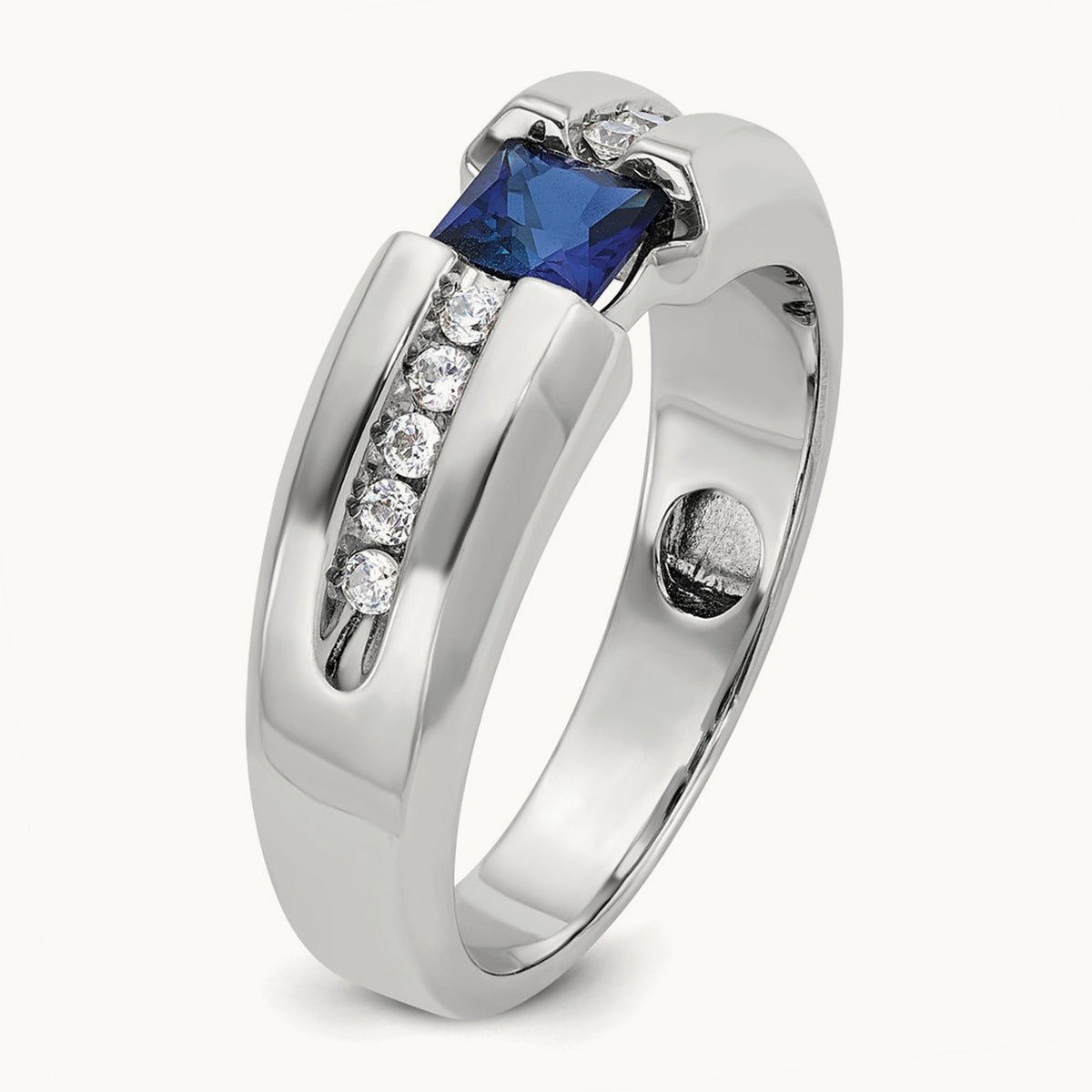 IBGoodman Men's Polished Lab Created Sapphire & Diamond Ring, 14K White Gold