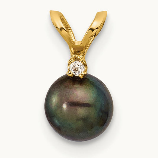 5- Round Black FWC Pearl and .01ct Diamond Pendant, 6mm, 14K