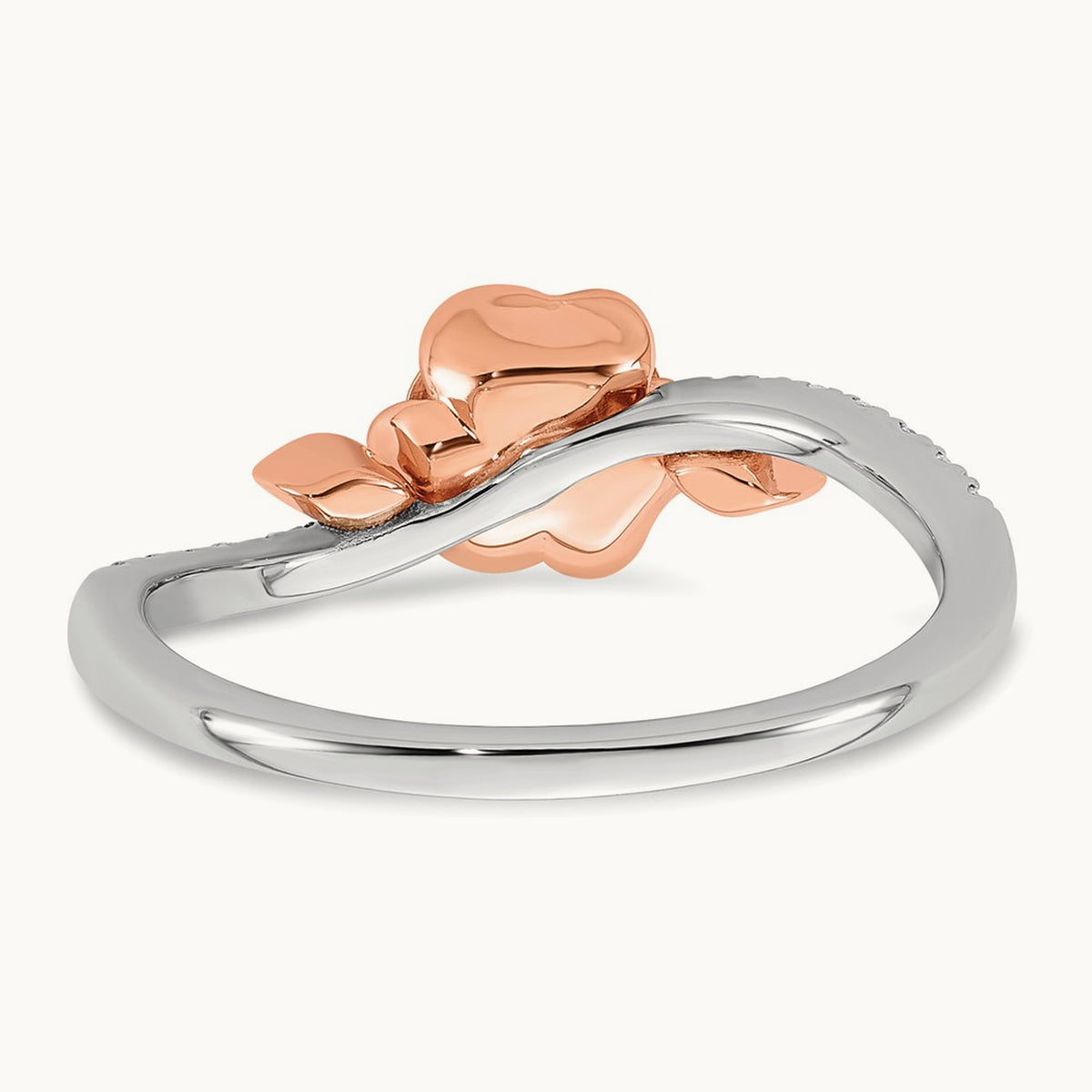 Complete Diamond Rose With Leaves Promise Ring, 14K Two-tone