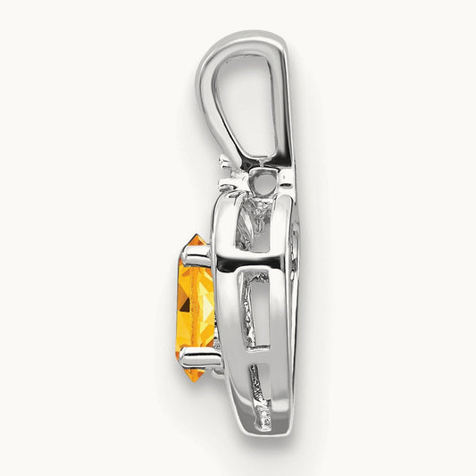 Citrine and Diamond Heart Pendant — 14K White Gold