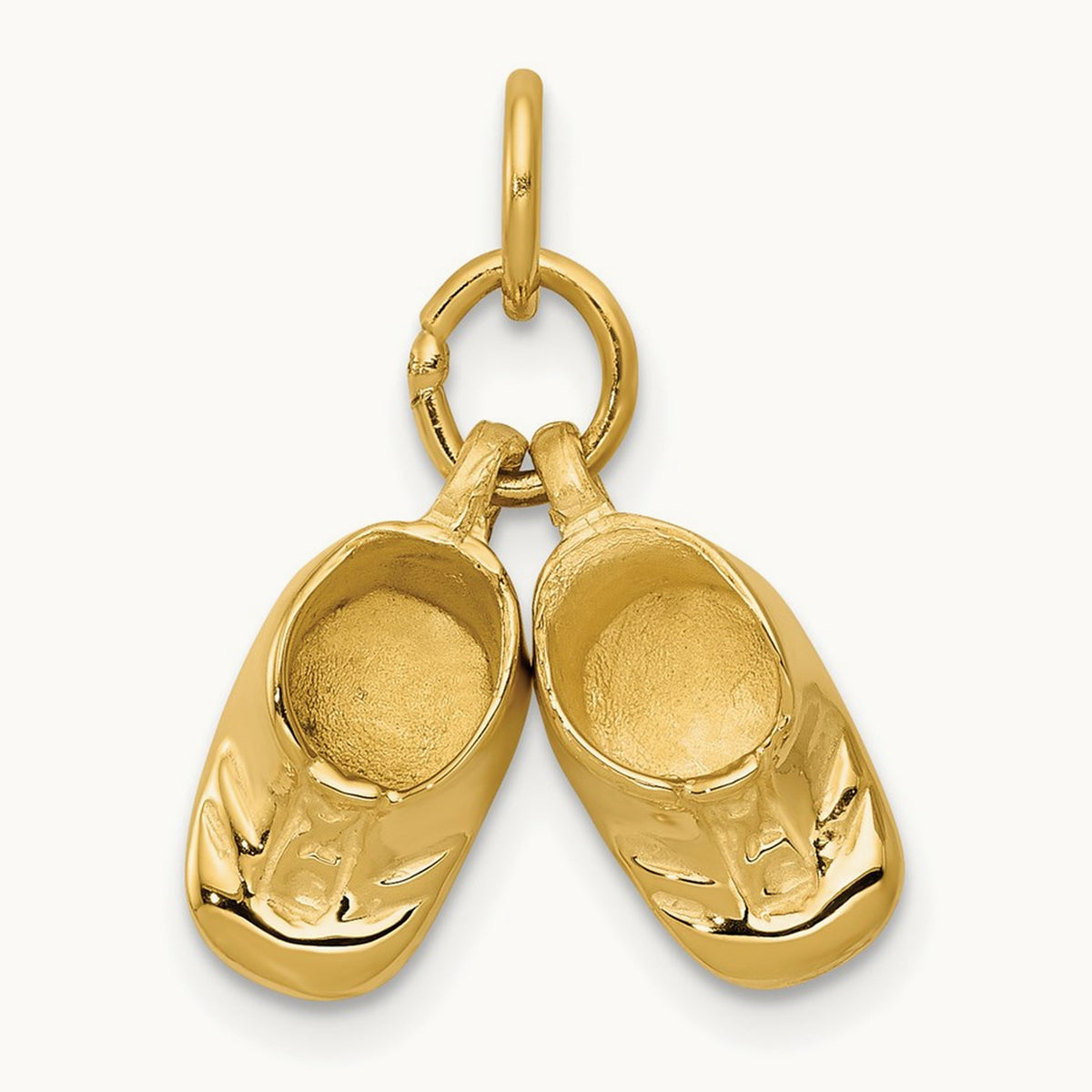 3D Moveable Polished Baby Shoes Charm, 14K