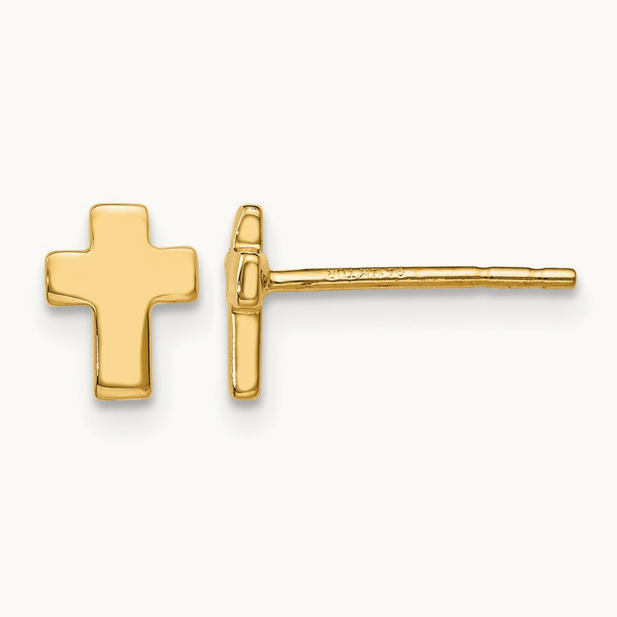 Polished Cross Post Earrings — 14K Yellow Gold