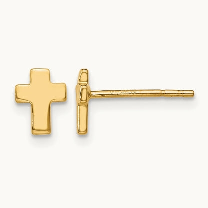 Polished Cross Post Earrings — 14K Yellow Gold