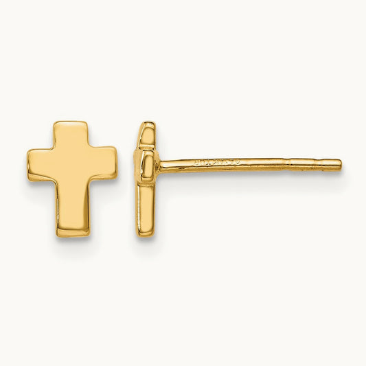 Polished Cross Post Earrings — 14K Yellow Gold