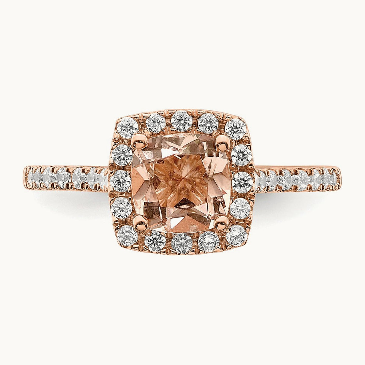 Morganite Diamond Halo Complete Engagement Ring, 14K Rose Gold