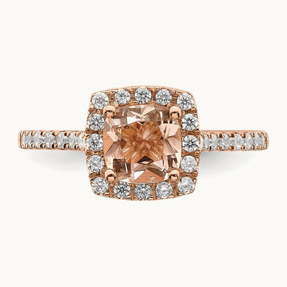 Morganite Diamond Halo Complete Engagement Ring, 14K Rose Gold