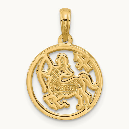 Polished Round Sagittarius Pendant, 14K