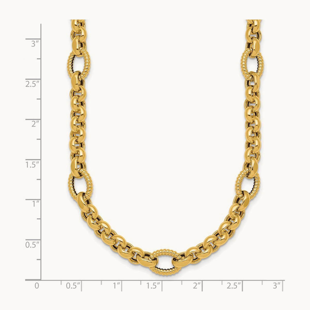 Polished and Textured Fancy Link 18in Necklace, 14K