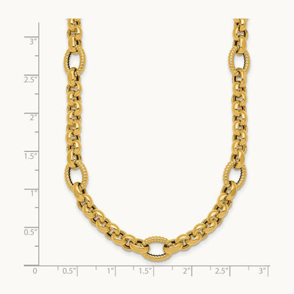 Polished and Textured Fancy Link 18in Necklace, 14K