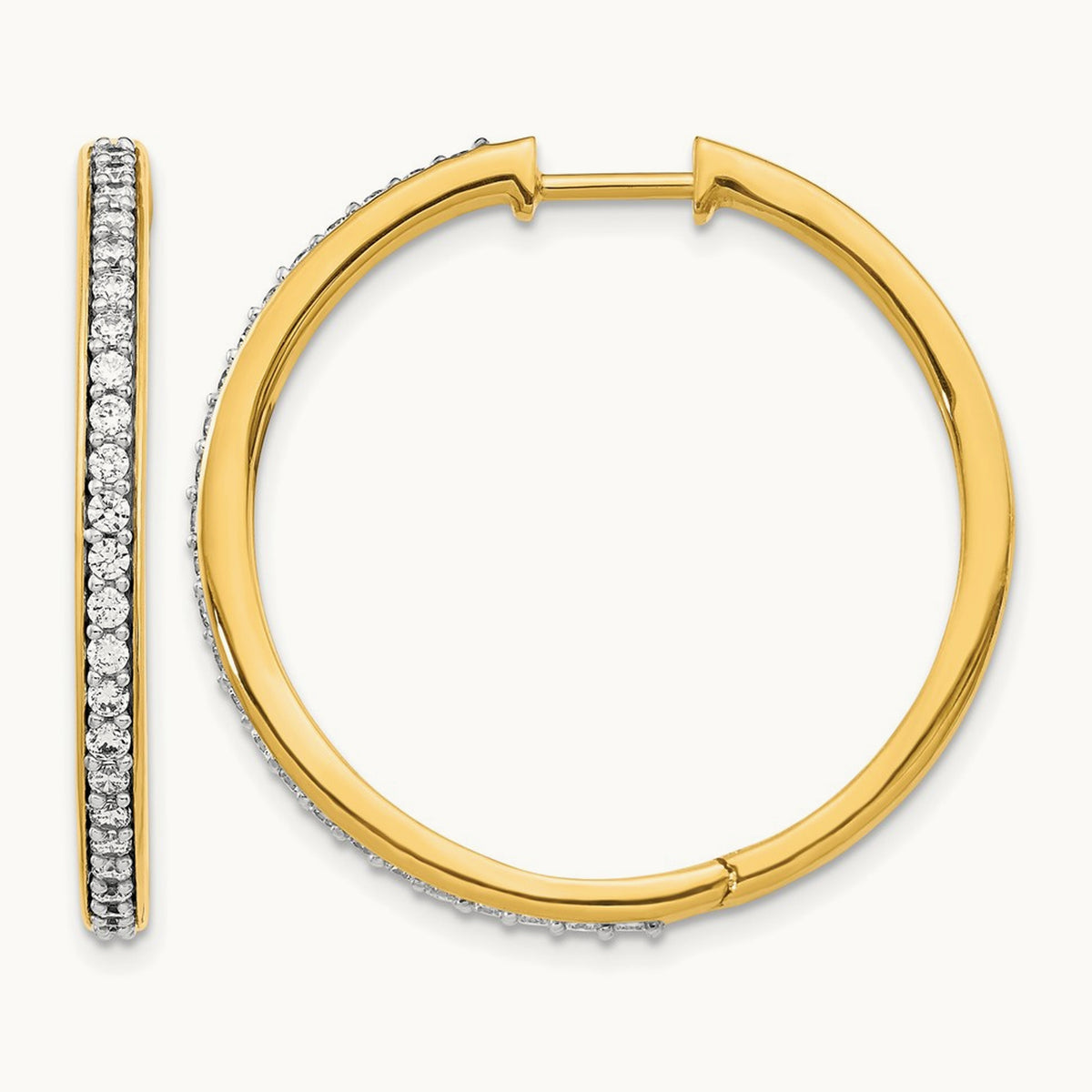 Diamond Hinged Hoop Earrings — 14K Yellow Gold, 30mm, 0.75 ct