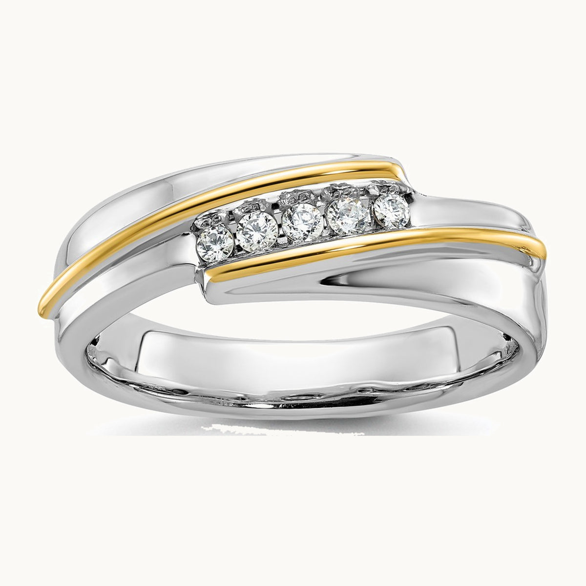 IBGoodman 14K Two-tone Men's Polished 5-Stone 1/6 Carat AA Quality Diamond Ring