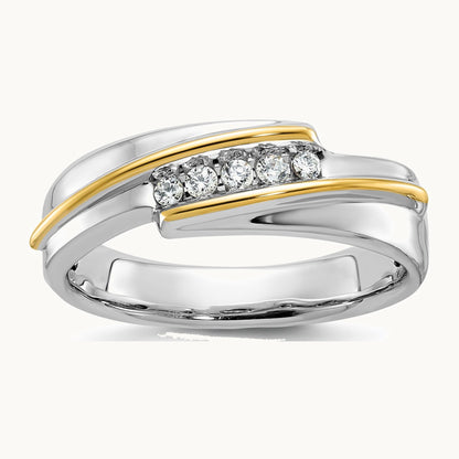 IBGoodman 14K Two-tone Men's Polished 5-Stone 1/6 Carat AA Quality Diamond Ring