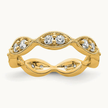 Polished Vintage Pave Diamond Eternity Band, 14K Gold — 14K Yellow Gold