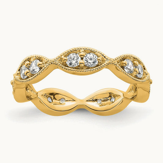 Polished Vintage Pave Diamond Eternity Band, 14K Gold — 14K Yellow Gold