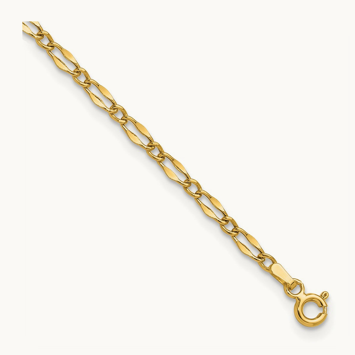 Polished Fancy Link 9in Plus 1in extension Anklet, 14K