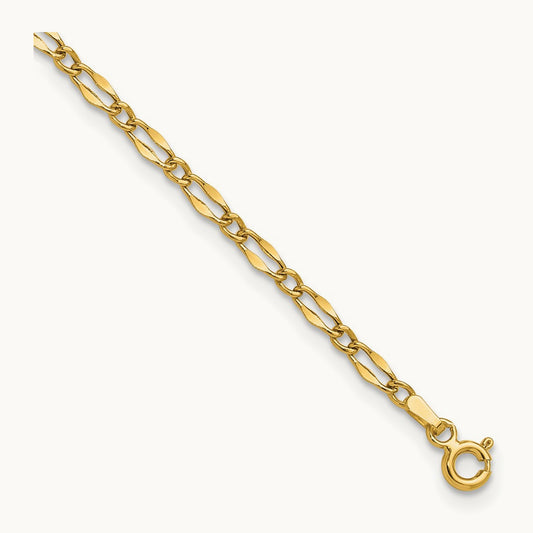 Polished Fancy Link 9in Plus 1in extension Anklet, 14K