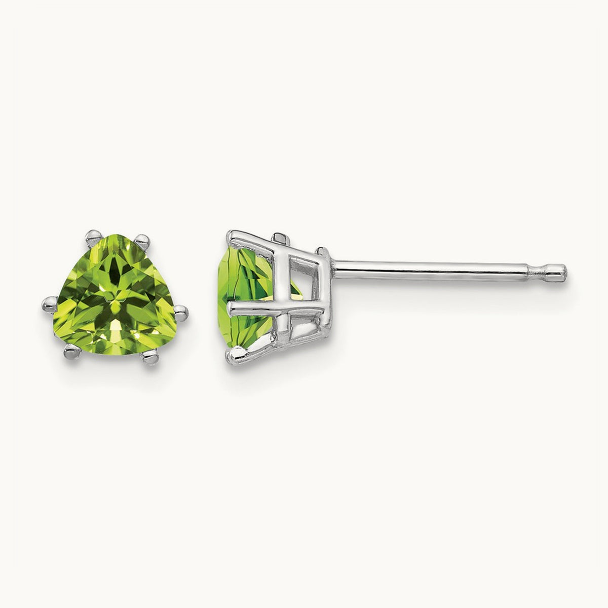 Peridot Trillion Stud Earrings, 14K White Gold