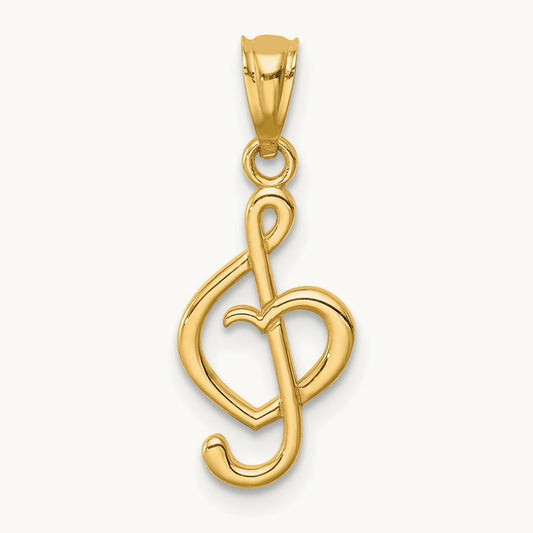 Treble Clef With Heart Pendant, 14K