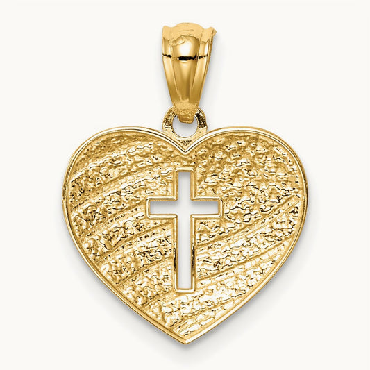 w/Rhodium US Flag With Cross Heart Pendant, 14K