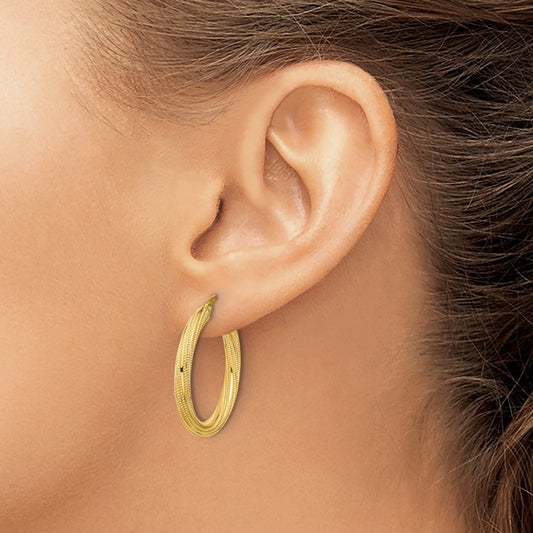 Polished and Textured Twisted Tube Hoop Earrings — 25mm