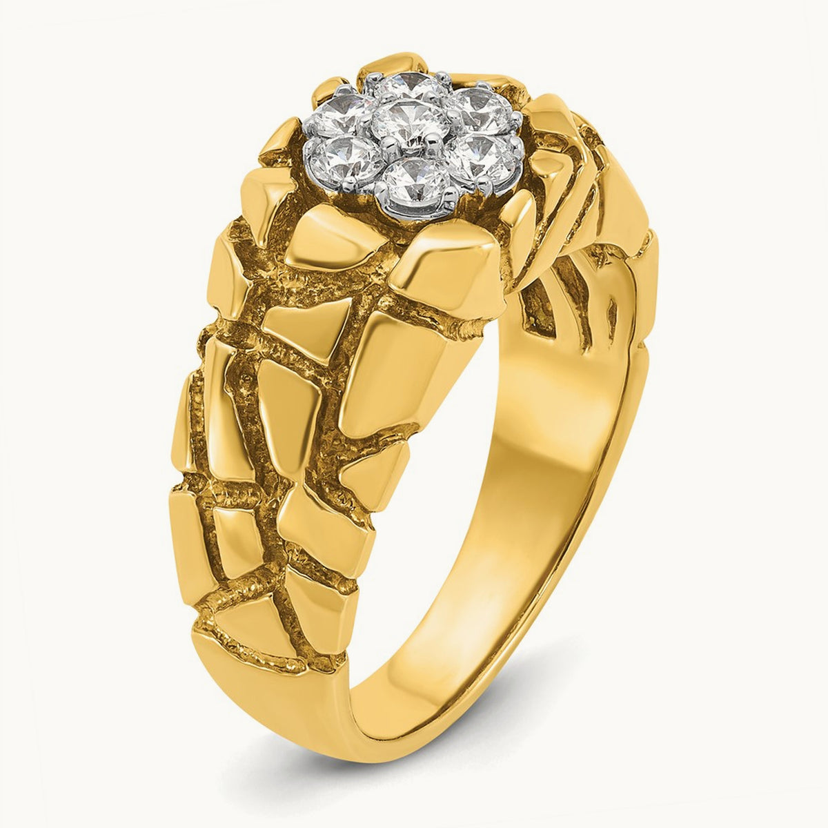 14ktt IBGoodman Men's Polish/Nugget Texture Round Dia Cluster Ring