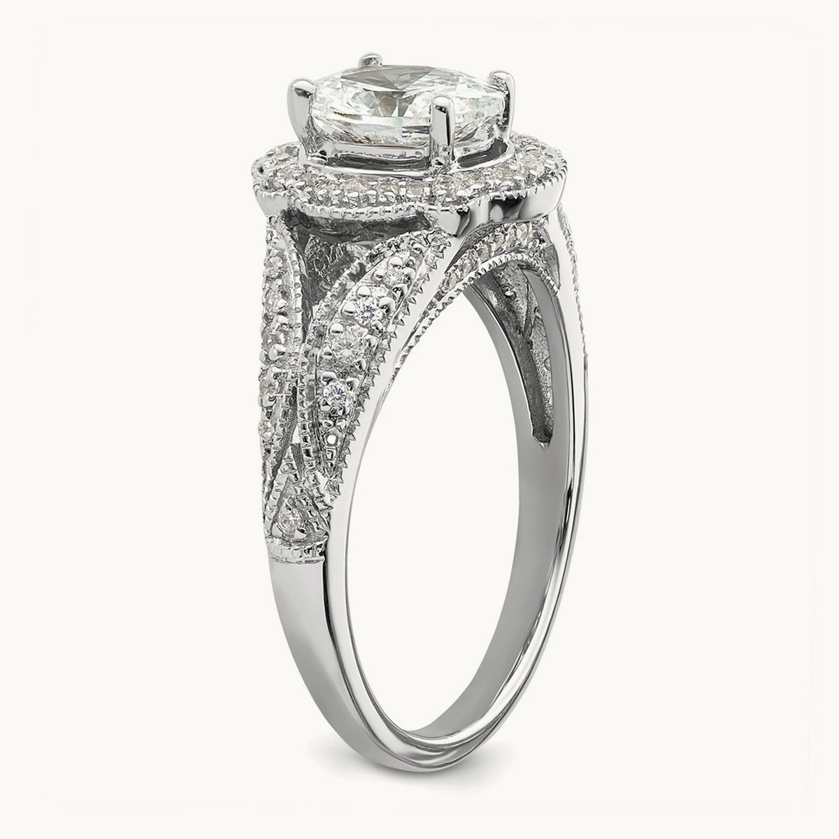 Polish Vintage Halo 1ct Oval Semi-Mount Dia Ring, 14K White