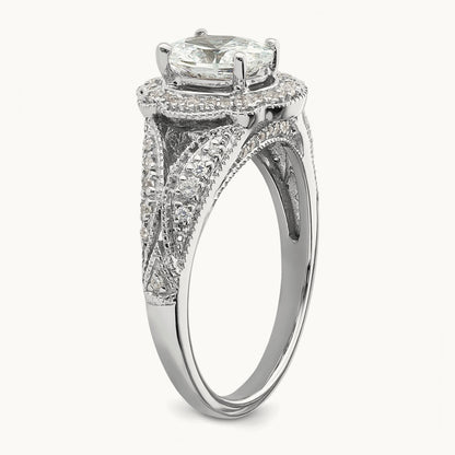 Polish Vintage Halo 1ct Oval Semi-Mount Dia Ring, 14K White