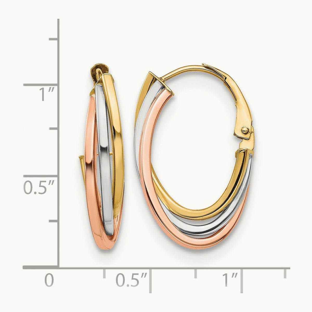 Tri-color Polished Hoop Earrings — 14K Tri-Tone Gold
