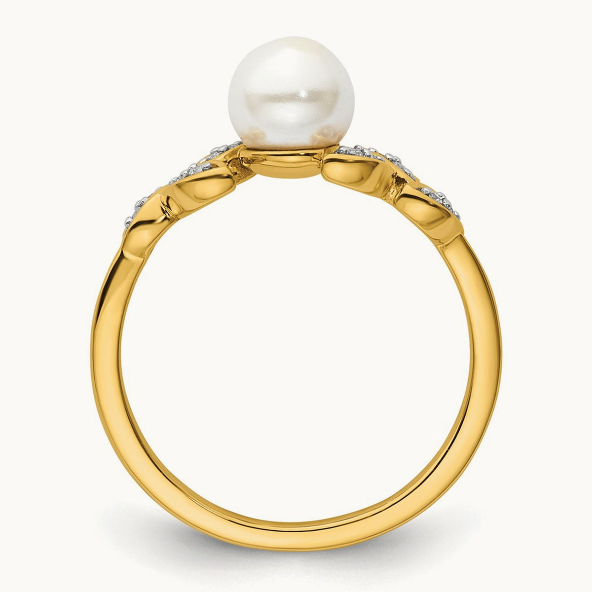 Polished Diamond and Pearl Leaf Fashion Ring, 14K