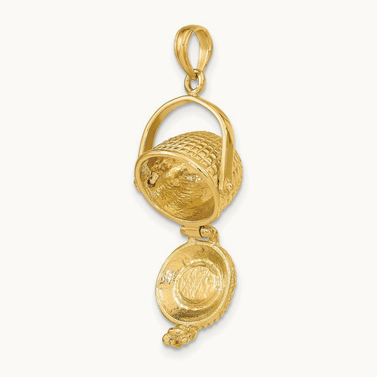 3-D Nantucket Basket Moveable Lid Charm, 14K