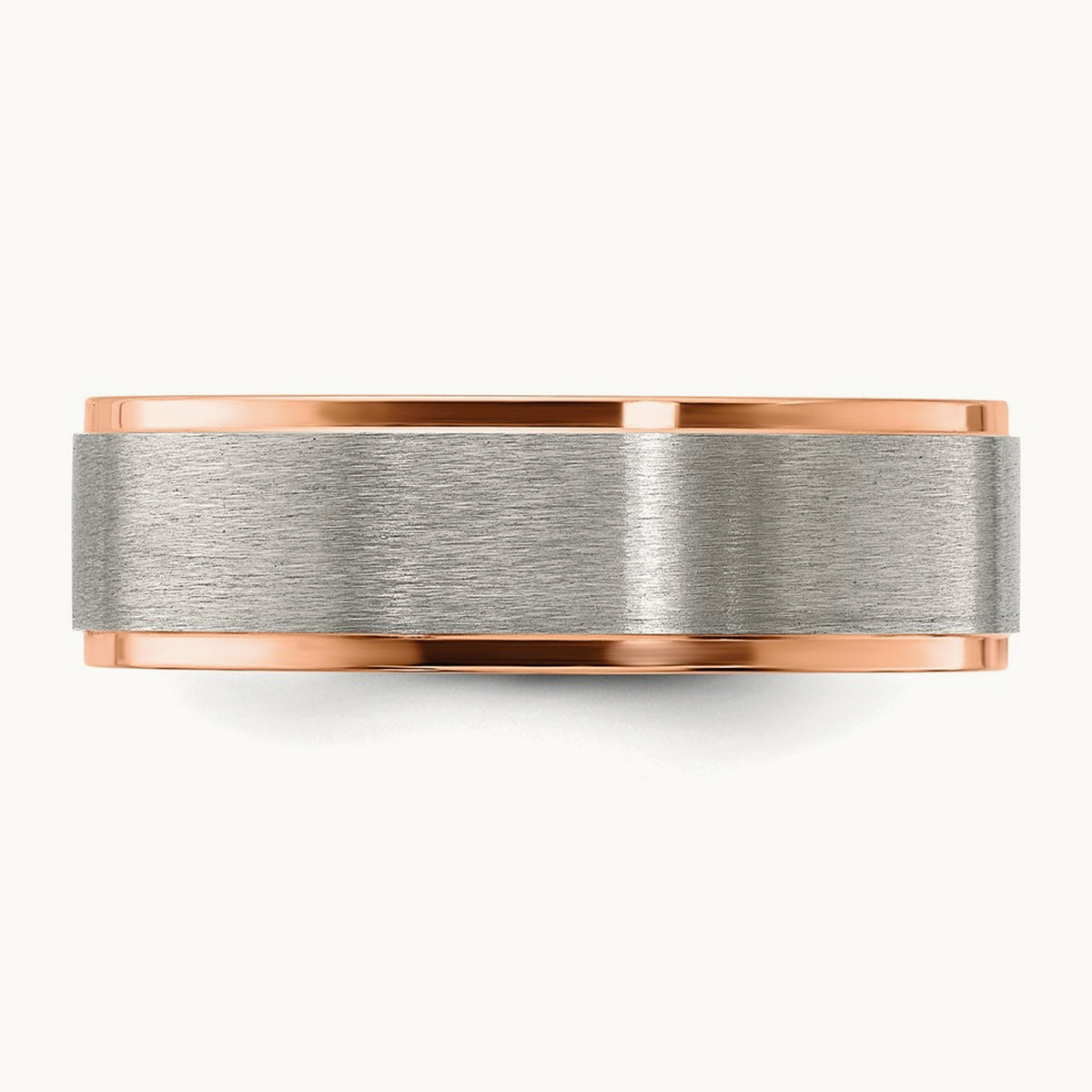 Brushed & Polished Rose IP-plated Band, 7mm, Titanium