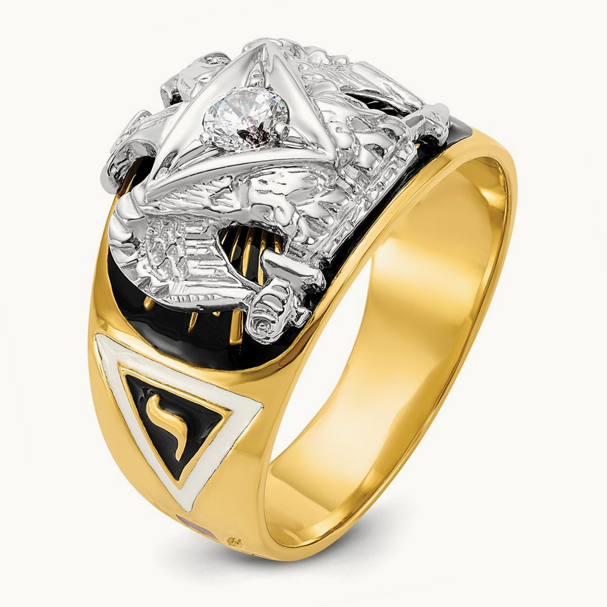 14ktt IBGoodman Men's Enamel & Dia 32nd Scottish Rite Masonic Ring